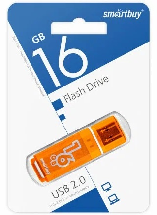 USB 2.0 накопитель Smartbuy 016 ГБ серия Glossy Оранжевый (SB16GBGS-Or)