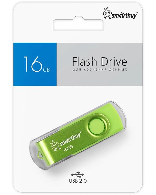 USB 2.0 накопитель Smartbuy 016 ГБ серия Twist Зелёный (SB016GB2TWAG)