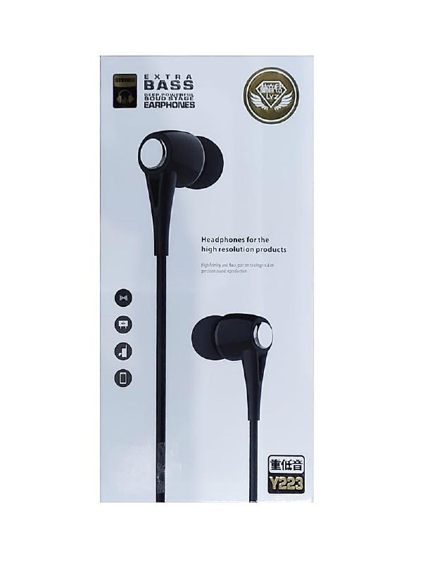 Наушники MP3 "LYZ" Y223 EXTRA BASS силиконовый круглый провод (упаковка)  (Чёрный)