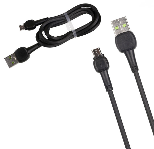 Кабель micro - USB, круглый рифленый кабель, R70, 1м (Чёрный)