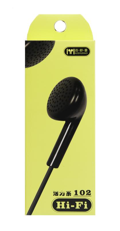 Наушники MP3 №102 обычные уши, с микрофоном (упаковка - коробка) (Чёрный)