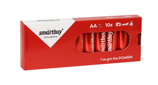 Батарейка алкалиновая Smartbuy  LR6/10 box  AA  SBBA-2А10ВХ (10 шт. в упаковке)