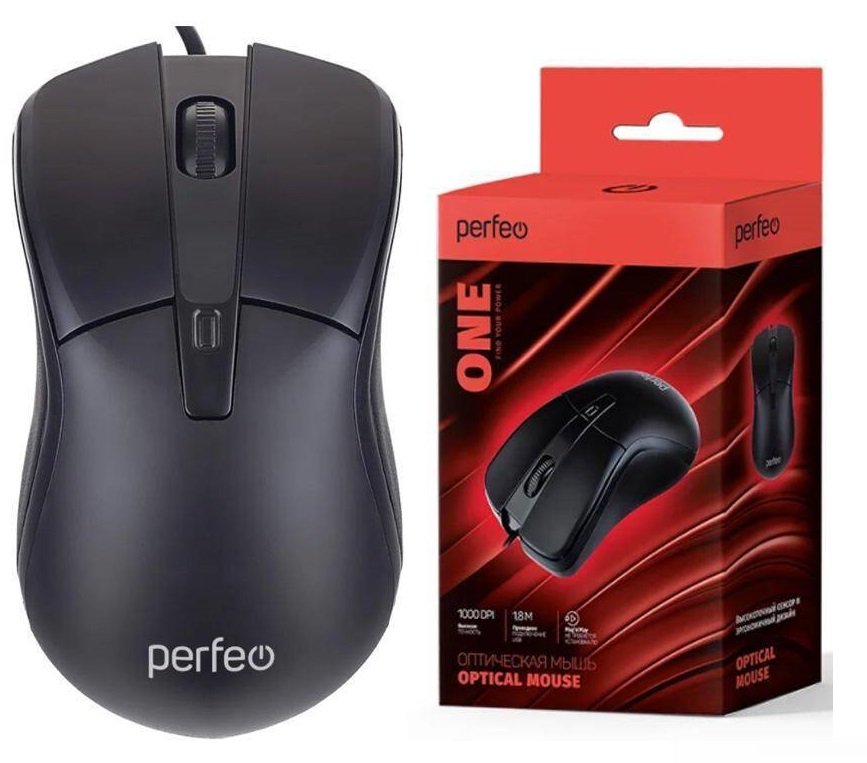 Perfeo мышь оптическая, "ONE", 3 кн, DPI 1000, USB, чёрн.