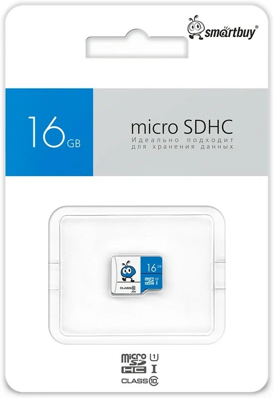 micro SDHC карта памяти Smartbuy 016 ГБ UHS-1, серия Blue, без адаптеров