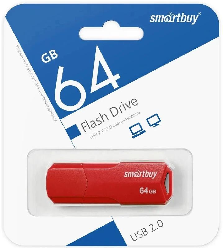 USB 2.0 накопитель Smartbuy 064 ГБ серия Clue Красный (SB64GBCLU-R)