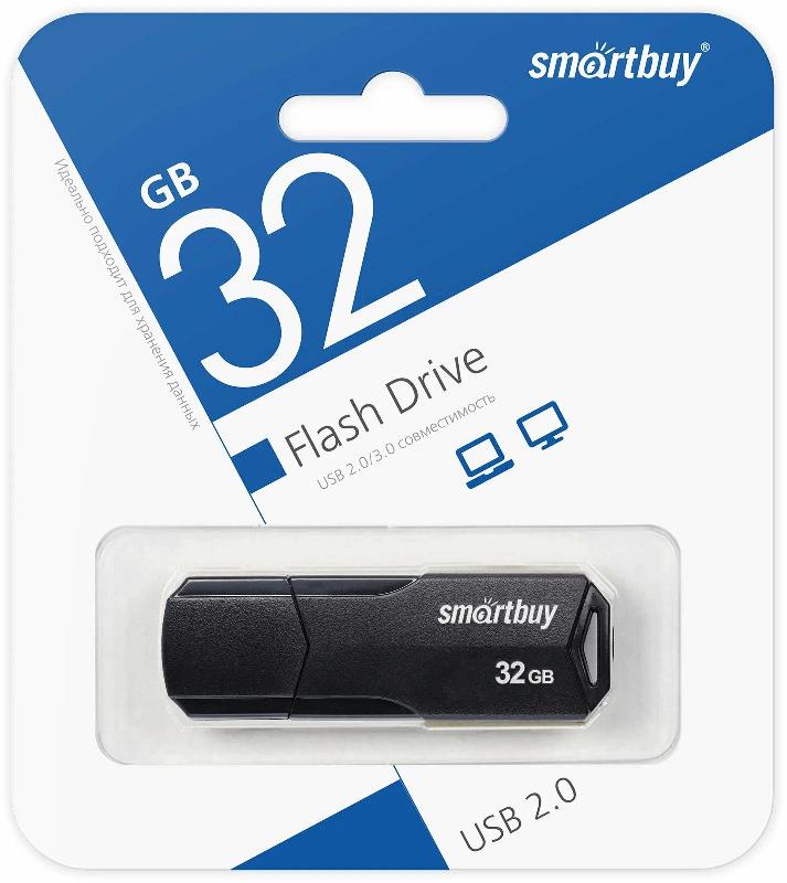 USB 2.0 накопитель Smartbuy 032 ГБ серия Clue Чёрный (SB32GBCLU-K)