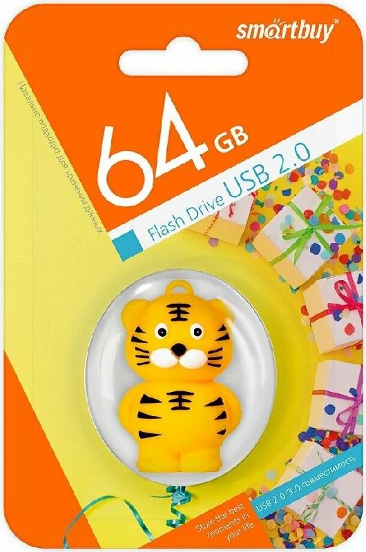 USB 2.0 накопитель Smartbuy 064 ГБ серия Wild Тигр (SB64GBTIGERW)