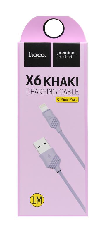 Кабель для I-Phone 5/5S/6/6S 8 pin, HOCO X6 khaki, 1 метр (Фиолетовый)