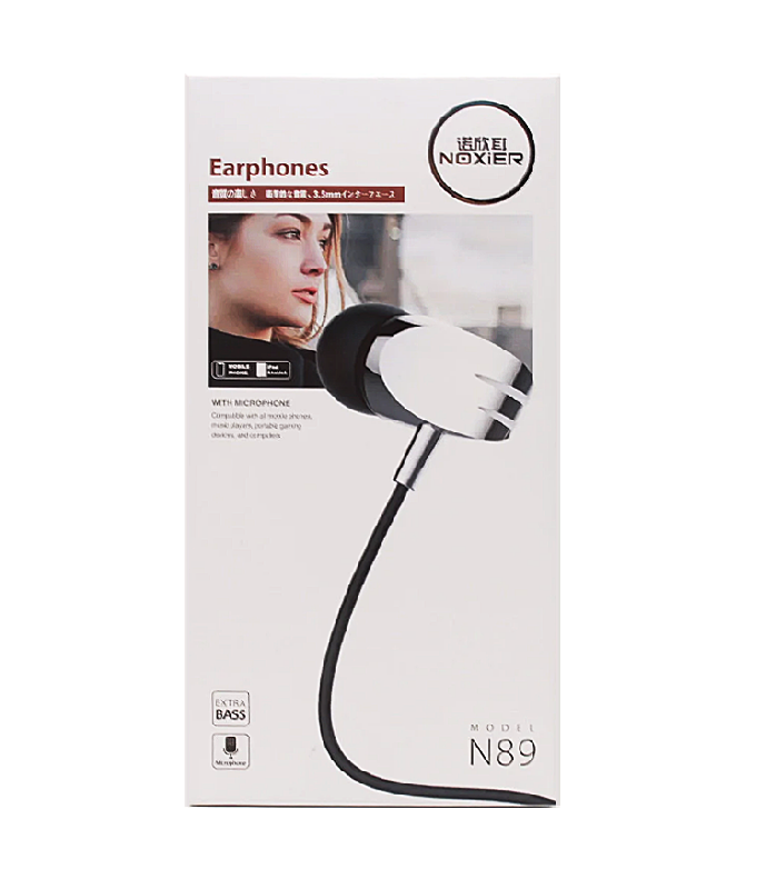 Наушники MP3  "NOXIER" N89 EXTRA BASS c микрофоном (упаковка - коробка) провод круглый (Чёрный)