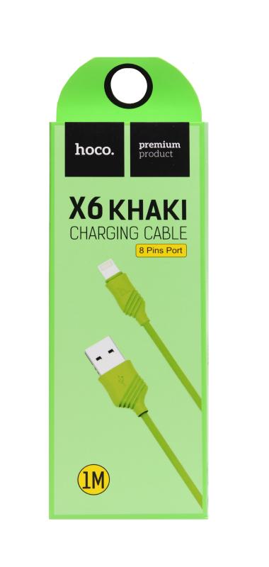 Кабель для I-Phone 5/5S/6/6S 8 pin, HOCO X6 khaki, 1 метр (Зеленый)