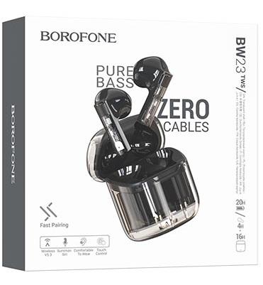 Наушники внутриканальные Borofone BW23, Crystal, Bluetooth, TWS, цвет: чёрный