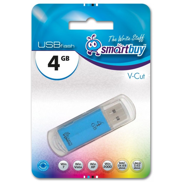 Накопитель USB Flash  4GB SmartBuy V-Cut (Голубой)