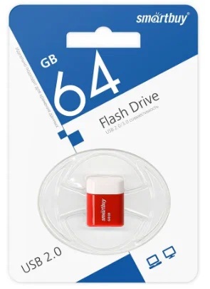 USB 2.0 накопитель Smartbuy 064 ГБ серия Lara Красный (SB64GBLARA-R)