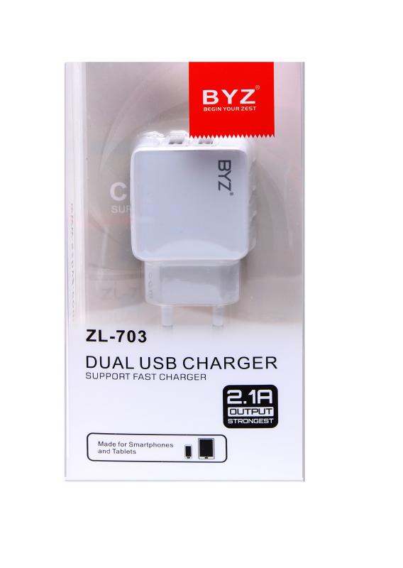 Сетевое зарядное устройство с 2USB &quot;BYZ&quot; 2.1А  (ZL-703) в коробке