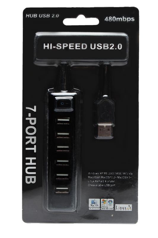 HUB USB 2.0  (7 портовой) малый (Чёрный)
