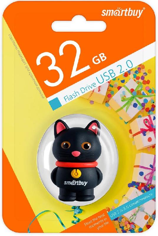 USB 2.0 накопитель Smartbuy 032 ГБ серия Wild Котенок Черный (SB32GBCATK)