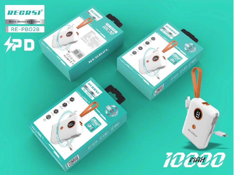 Портативный аккумулятор RECRSI PB-028 10 000 mAh (Белый)