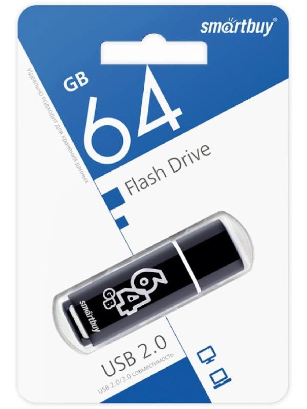 USB 2.0 накопитель Smartbuy 064 ГБ серия Glossy Чёрный (SB64GBGS-K)
