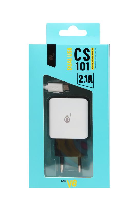 Сетевое зарядное устройство m-tk + кабель micro, 2USB, 2.1/1A   с подсветкой CS101 (Белый)