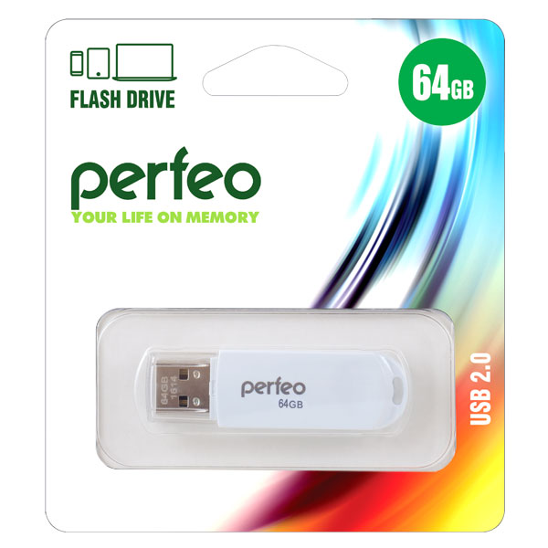 Накопитель USB Flash 64GB 2.0 Perfeo C03 (Белый)