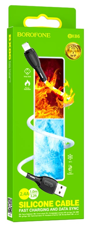 Кабель USB - 8 pin Borofone BX86, 1.0м, 2.4A, цвет: белый