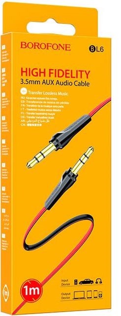 Кабель AUX, Jack 3,5mm(m) - Jack 3,5mm(m) Borofone BL6, 1.0м, цвет: красный