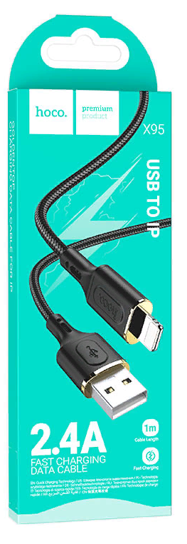 Кабель lightning 5/5S/6/6S 8 pin, HOCO Х95, 1.2 м, тканевый, 2.4А, fast charging (Чёрный)