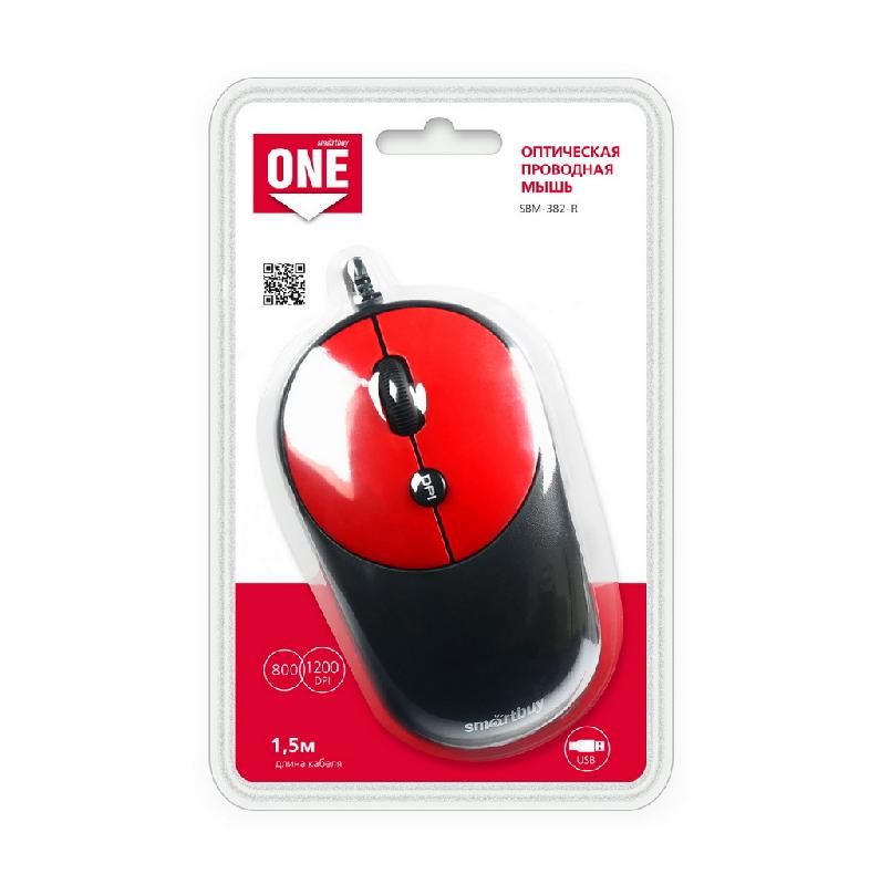 Мышь оптическая  провод.USB Smartbuy ONE  SBM-382-W (Черно-красный)