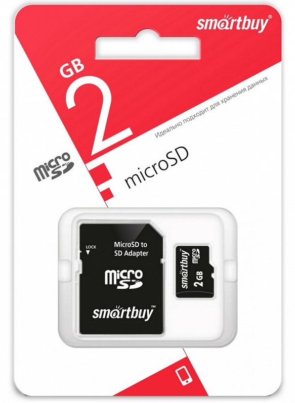 micro SD карта памяти Smartbuy 002 ГБ Class4, с адаптером SD