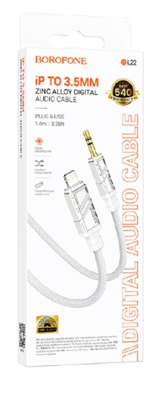 Кабель AUX, 8 pin(m) - Jack 3,5mm(m) Borofone BL22, Dignity, 1.0м, цвет: белый