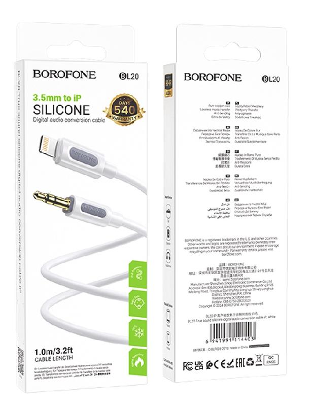 Кабель AUX, Jack 3,5mm(m) - 8 pin(m) Borofone BL20, 1.0м, цвет: белый