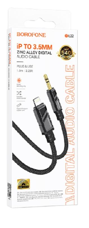 Кабель AUX, 8 pin(m) - Jack 3,5mm(m) Borofone BL22, Dignity, 1.0м, цвет: чёрный