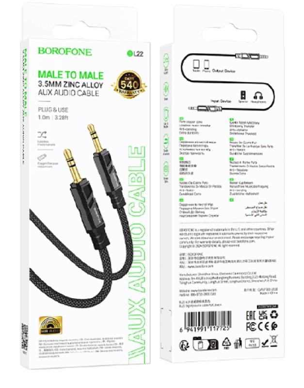 Кабель AUX, Jack 3,5mm(m) - Jack 3,5mm(m) Borofone BL22, Dignity, 1.0м, цвет: чёрный