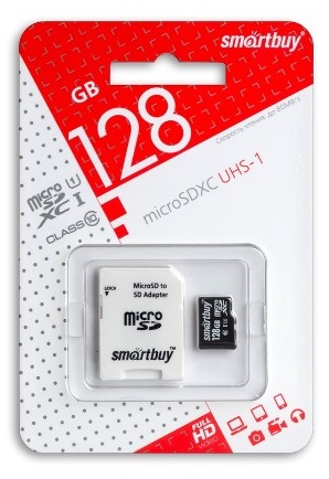 micro SDXC карта памяти Smartbuy 128 ГБ UHS-1, с адаптером SD