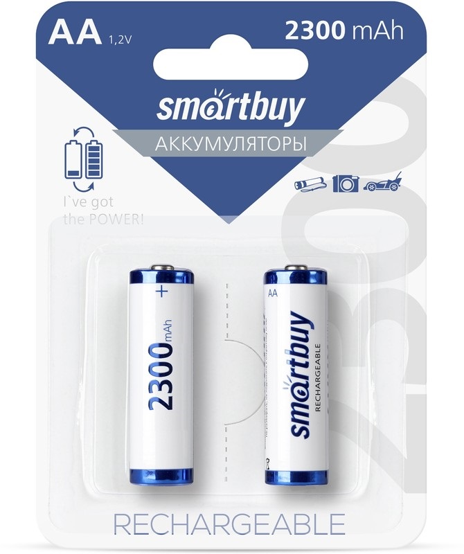 Аккумулятор NiMh Smartbuy AA/2BL 2300 mAh (24/240) (SBBR-2A02BL2300)