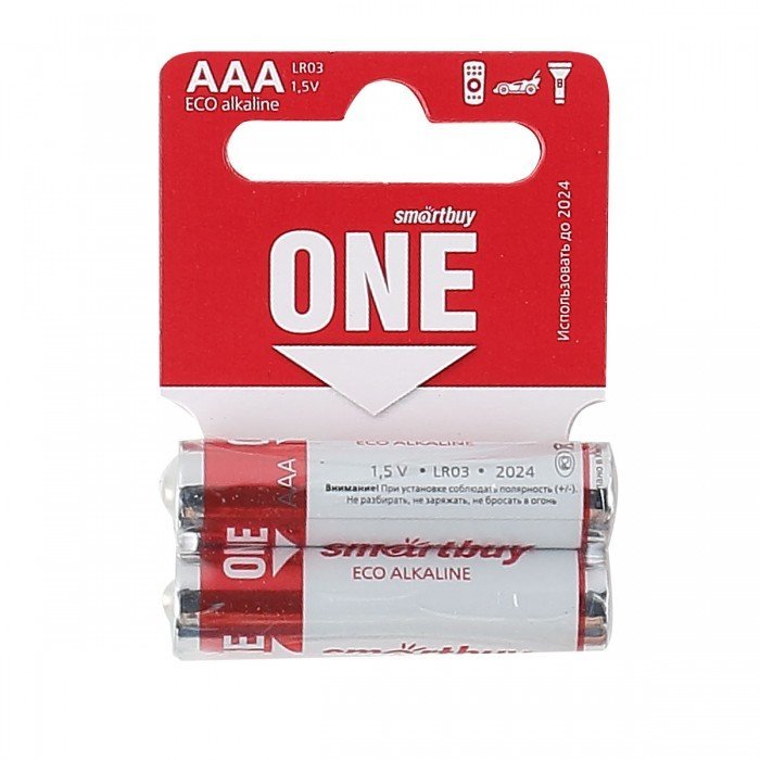 Батарейка алкалиновая Smartbuy ONE LR3/2SB  AAA  SOBA-3А02SВ-Eco (2 шт. в блистере)