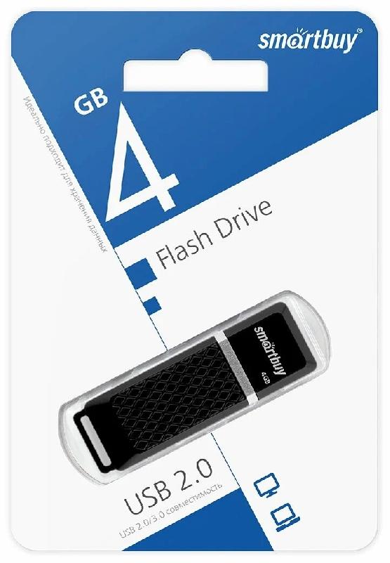 USB 2.0 накопитель Smartbuy 004 ГБ серия Quartz Чёрный (SB4GBQZ-K)