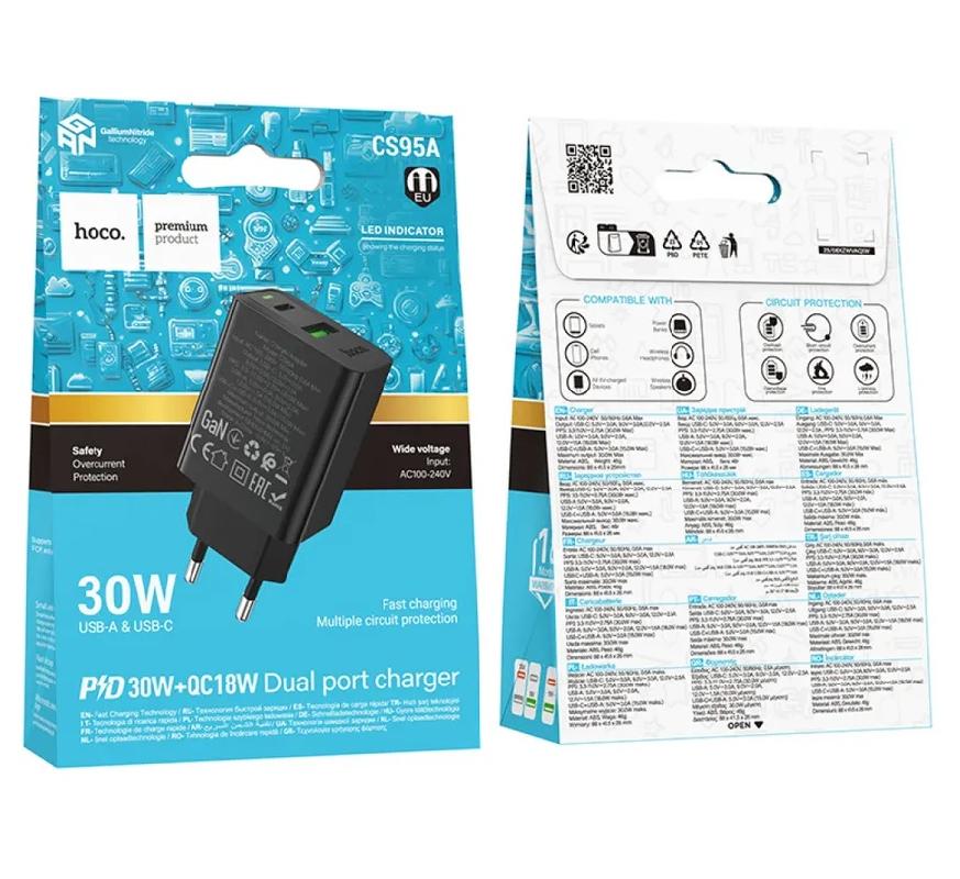 СЗУ Hoco CS95A  USB+USB-C  QC18W+PD30W  (Чёрный)
