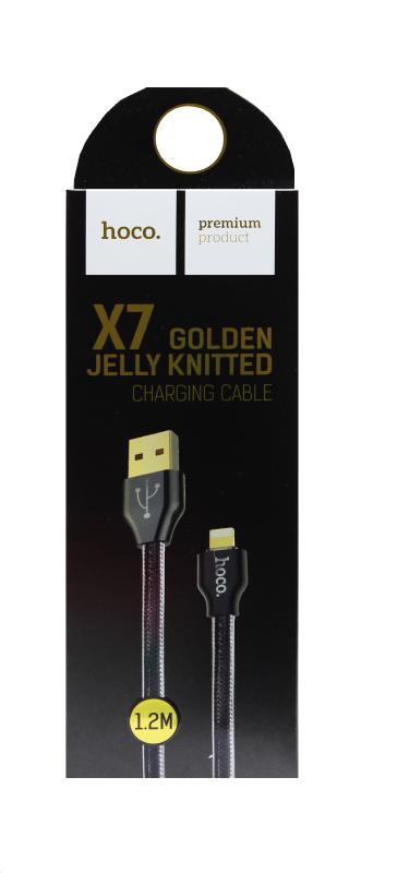 Кабель для I-Phone 5/5S/6/6S 8 pin, HOCO X7 Apple Golden Jelly Knitted ,силиконовый ,1.2 метра (Чёрный)