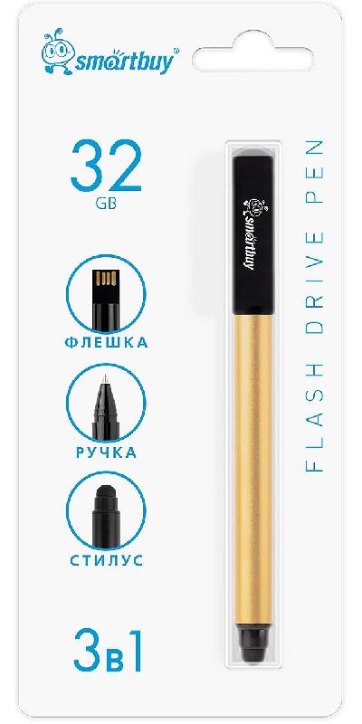 USB 2.0 накопитель Smartbuy 032 ГБ ручка-флэшка-стилус, золотистая, в блистере (SB032GB2GRTL)
