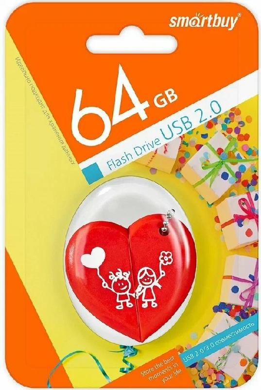 USB 2.0 накопитель Smartbuy 064 ГБ серия Wild Сердце (SB64GBHEART)