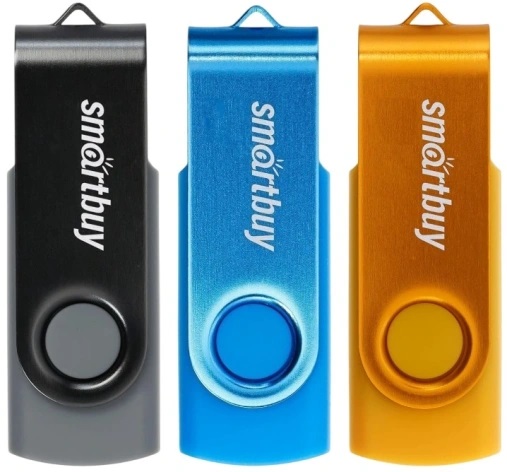 Комплект 3 шт USB 2.0 накопителей Smartbuy 032 ГБ серия Twist Чёрный+Синий+Жёлтый