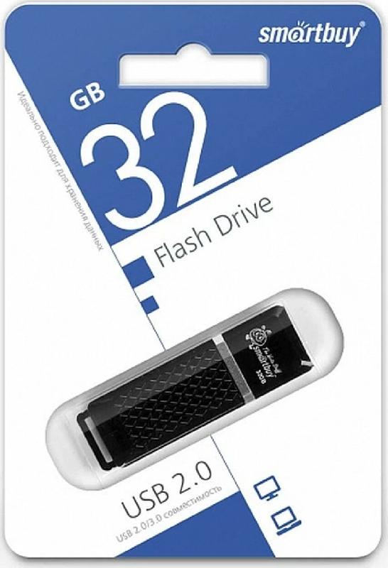 USB 2.0 накопитель Smartbuy 032 ГБ серия Quartz Чёрный (SB32GBQZ-K)