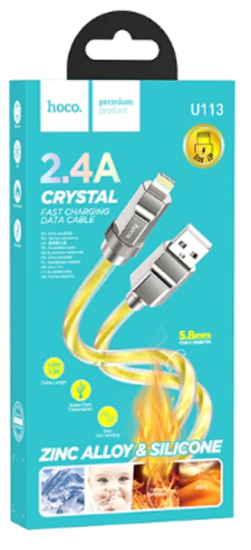Кабель lightning 5/5S/6/6S 8 pin, HOCO U113, 1 м,2,4 A, 5.8mm, Zinc Alloy Silicone (Золотой)