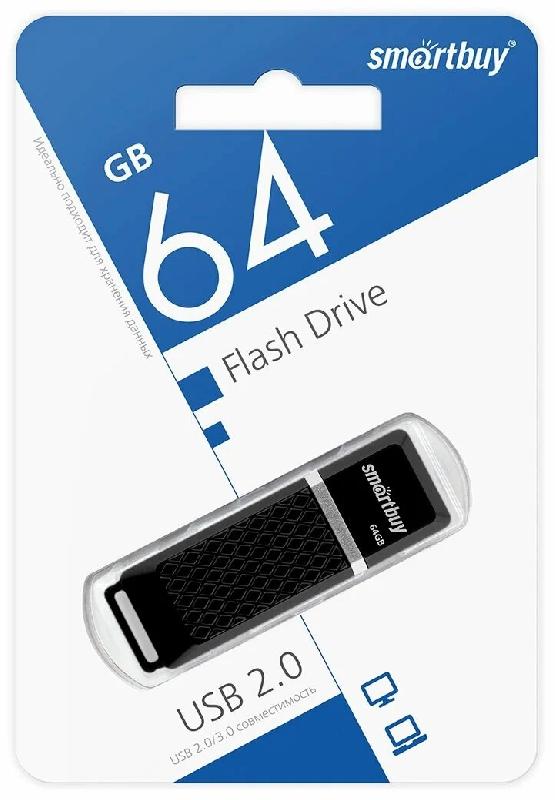 USB 2.0 накопитель Smartbuy 064 ГБ серия Quartz Чёрный (SB64GBQZ-K)
