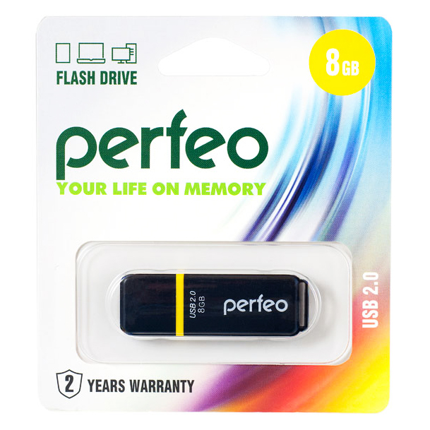 Накопитель USB Flash  8GB Perfeo C01 (Чёрный)