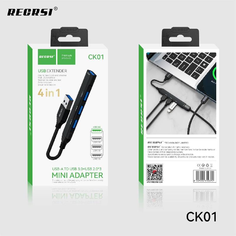 USB-разветвитель RECRSI CK01 4USB Ports 3.0+2.0 (Чёрный)