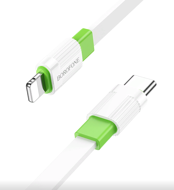 Кабель &quot;BOROFONE&quot; Lightning/TYPE-C 1м, BX89 плоский кабель (Бело-зеленый)