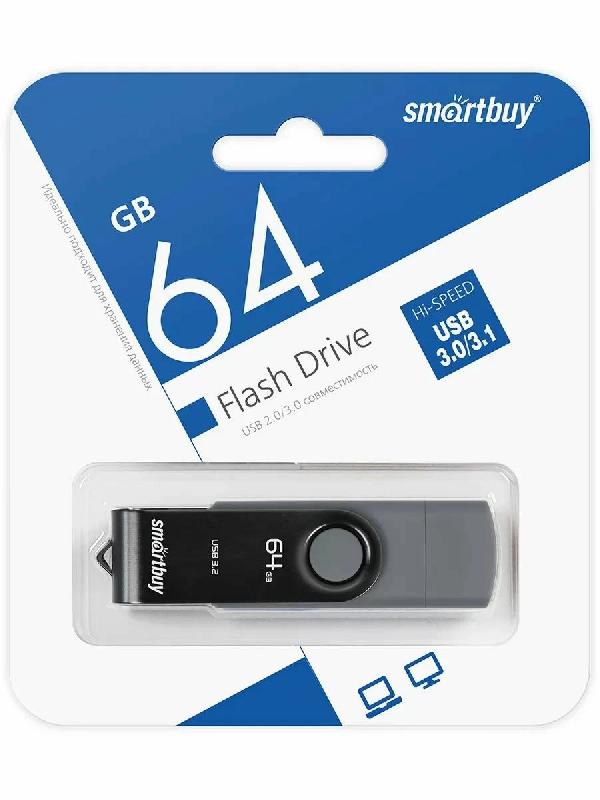USB 3.0/3.1 накопитель Smartbuy 064 ГБ серия Twist Dual Чёрный/Cерый Type-C/Type-A (SB064GB3DUOTWK)
