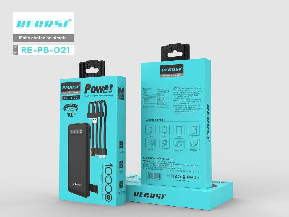 Портативный аккумулятор RECRSI PB-021 10 000 mAh (Чёрный)